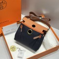 「#4584」 Hermès Midnight Blue Gold Buckle HB20H Viking Canvas and Hunter Leather Shoulder Bag 20cm