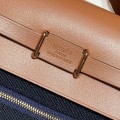 「#4584」 Hermès Midnight Blue Gold Buckle HB20H Viking Canvas and Hunter Leather Shoulder Bag 20cm