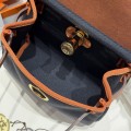 「#4584」 Hermès Midnight Blue Gold Buckle HB20H Viking Canvas and Hunter Leather Shoulder Bag 20cm