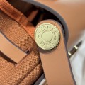 「#4586」 Hermes Golden Brown Gold Buckle HB20H Viking Canvas and Hunter Leather Shoulder Bag 20cm