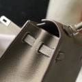 「#4006」 Hermes Grey silver buckle Kelly 25cm