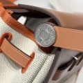 「#4589」 Hermes Apricot Linen Gold Brown Silver Buckle HB20H Viking Canvas and Hunter Leather Shoulder Bag 20cm