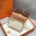 「#4590」 Hermes Apricot Brown Gold Buckle HB20H Viking Canvas and Hunter Leather Shoulder Bag 20cm