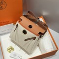 「#4590」 Hermes Apricot Brown Gold Buckle HB20H Viking Canvas and Hunter Leather Shoulder Bag 20cm