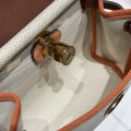 「#4590」 Hermes Apricot Brown Gold Buckle HB20H Viking Canvas and Hunter Leather Shoulder Bag 20cm