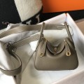 「#4067」 Hermès Elephant Grey Mini Lindy Bag Gold Buckle 19.5x12.5