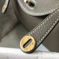 「#4067」 Hermès Elephant Grey Mini Lindy Bag Gold Buckle 19.5x12.5