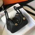 「#4068」 Hermès Black Mini Lindy Bag Gold Buckle 19.5x12.5