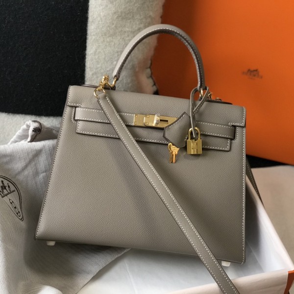 「#4008」 Hermes Grey gold buckle  Kelly 25cm