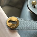 「#4070」 Hermès Linen Blue Mini Lindy Bag Gold Buckle 19.5x12.5