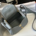 「#4070」 Hermès Linen Blue Mini Lindy Bag Gold Buckle 19.5x12.5