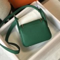 「#4072」Hermes Velvet Green Mini Lindy Bag Gold Buckle 19.5x12.5