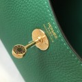 「#4072」Hermes Velvet Green Mini Lindy Bag Gold Buckle 19.5x12.5