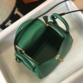 「#4072」Hermes Velvet Green Mini Lindy Bag Gold Buckle 19.5x12.5