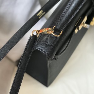「#4009」 Hermes Black gold buckle Kelly 25cm