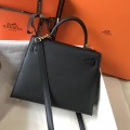 「#4009」 Hermes Black gold buckle Kelly 25cm