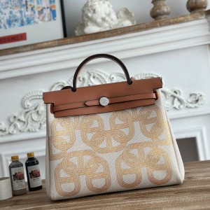 「#4634」Hermes Mini Patchwork Silver Buckle Hermes Herbag 30cm