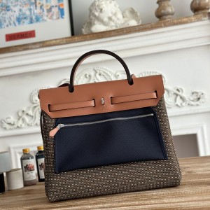 「#4637」Hermes Mini Patchwork Silver Buckle Hermes Herbag 30cm