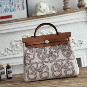 「#4640」Hermes Mini Patchwork Silver Buckle Hermes Herbag 30cm