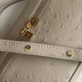 「#7030」Loro pian L19 gold buckle- FAN1034 - 19x6.5x11cm - Gray apricot ostrich pattern