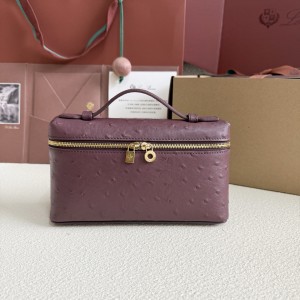 「#7032」Loro pian L19 gold buckle- FAN1034 - 19x6.5x11cm - Red wine color Ostrich skin