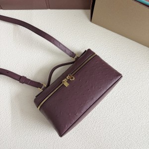 「#7032」Loro pian L19 gold buckle- FAN1034 - 19x6.5x11cm - Red wine color Ostrich skin