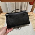 「#4078」Mini Kelly 1, black high gloss top layer leather lizard pattern silver buckle 22*14*7cm