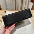 「#4078」Mini Kelly 1, black high gloss top layer leather lizard pattern silver buckle 22*14*7cm