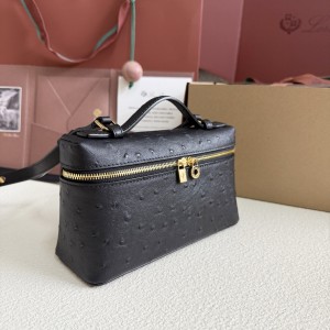 「#7033」Loro pian L19 gold buckle- FAN1034 - 19x6.5x11cm - black ostrich leather