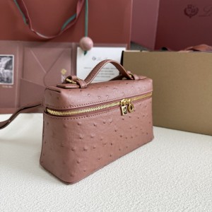 「#7034」Loro pian L19 gold buckle- FAN1034 - 19x6.5x11cm - red brick ostrichr