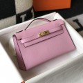 「#4079」Hermès Pink Mini Kelly 1, Gold Buckle 22*14*7cm