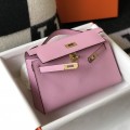 「#4079」Hermès Pink Mini Kelly 1, Gold Buckle 22*14*7cm