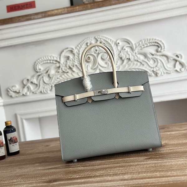 「#4654」Hermes Birkin Glacier Blue/Milkshake White Epsom Leather, Silver Buckle Hand-sewn Wax Thread 25cm