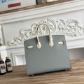 「#4654」Hermes Birkin Glacier Blue/Milkshake White Epsom Leather, Silver Buckle Hand-sewn Wax Thread 25cm