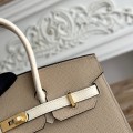「#4656」Hermes Birkin trench coat grey/milkshake white epsom leather, gold buckle, hand-sewn wax thread 25cm