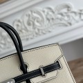 「#4657」Hermes Birkin Milkshake White/Black Epsom Leather, Silver Buckle Hand-sewn Wax Thread 25cm