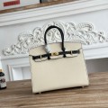 「#4658」Hermes Birkin Milkshake White/Black Epsom Leather, Gold Buckle Hand-sewn Wax Thread 25cm