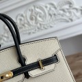 「#4658」Hermes Birkin Milkshake White/Black Epsom Leather, Gold Buckle Hand-sewn Wax Thread 25cm