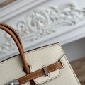 「#4659」Hermes Birkin Milkshake White/Golden Brown Epsom Leather, Silver Buckle Hand-sewn Wax Thread 25cm