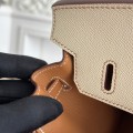 「#4659」Hermes Birkin Milkshake White/Golden Brown Epsom Leather, Silver Buckle Hand-sewn Wax Thread 25cm