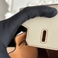「#4660」Hermes Birkin Milkshake White/Golden Brown Epsom Leather, Gold Buckle Hand-sewn Wax Thread 25cm