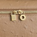 「#7038」Loro pian L19 gold buckle - FAN1034 - 19x6.5x11cm -golden brown，Ostrich skin