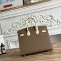 「#4661」Hermes Birkin Elephant Grey/Milkshake White Epsom Leather, Silver Buckle Hand-sewn Wax Thread 25cm