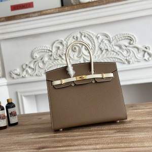 「#4662」Hermes Birkin Elephant Grey/Milkshake White Epsom Leather, Gold Buckle Hand-sewn Wax Thread 25cm