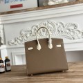 「#4662」Hermes Birkin Elephant Grey/Milkshake White Epsom Leather, Gold Buckle Hand-sewn Wax Thread 25cm
