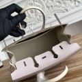 「#4663」Hermes Birkin Dreamy Pink/Milkshake White Epsom Leather, Silver Buckle Hand-sewn Wax Thread 25cm