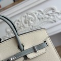 「#4664」Hermes Birkin Milkshake White/Glacier Blue Epsom Leather, Silver Buckle Hand-sewn Wax Thread 25cm