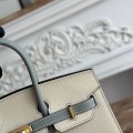 「#4665」Hermes Birkin Milkshake White/Glacier Blue Epsom Leather, Gold Buckle Hand-sewn Wax Thread 25cm