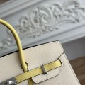 「#4668」Hermes Birkin Milkshake White/Chicken Yellow Epsom Leather, Silver Buckle Hand-sewn Wax Thread 25cm