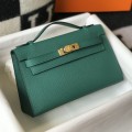 「#4081」Hermes Velvet Green Mini Kelly Bag No.1, Gold Buckle 22*14*7cm